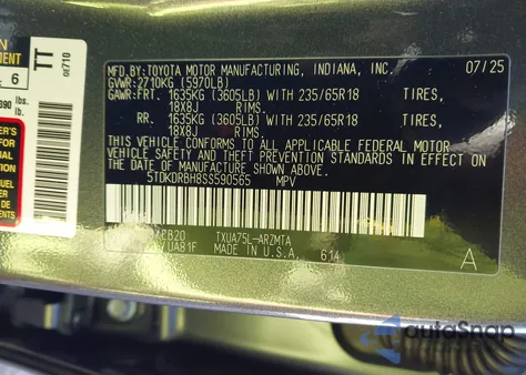 2025 Toyota Highlander Xle from USA, damaged, VIN 5TDKDRBH8SS590565